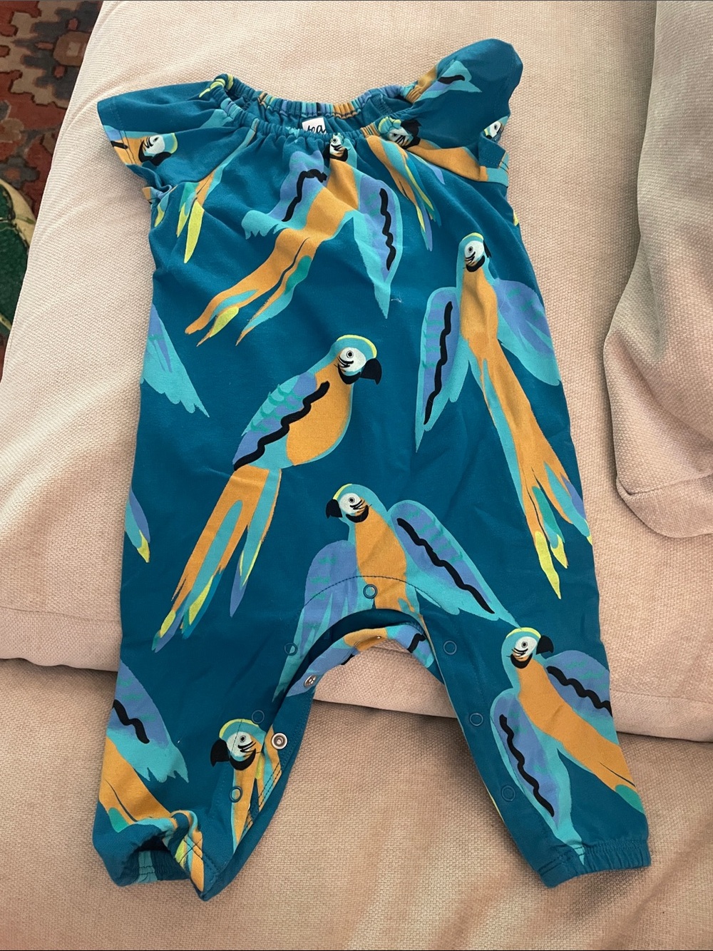 Tea Collection Teal Parrot Print One-Piece Bodysuit